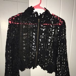 Long sleeve Black open-laced blouse